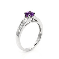 0.42 Ct. Purple Amethyst and Natural Diamond Pave Ring, 14K White Gold Image