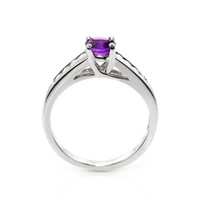 0.42 Ct. Purple Amethyst and Natural Diamond Pave Ring, 14K White Gold Image