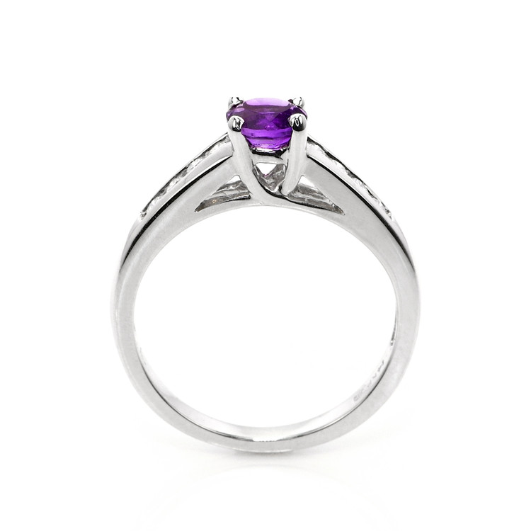0.42 Ct. Purple Amethyst and Natural Diamond Pave Ring, 14K White Gold