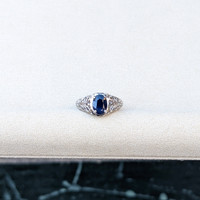 1.80 Ct. Blue Sapphire Antique Style Ring, Platinum 950 Life Style