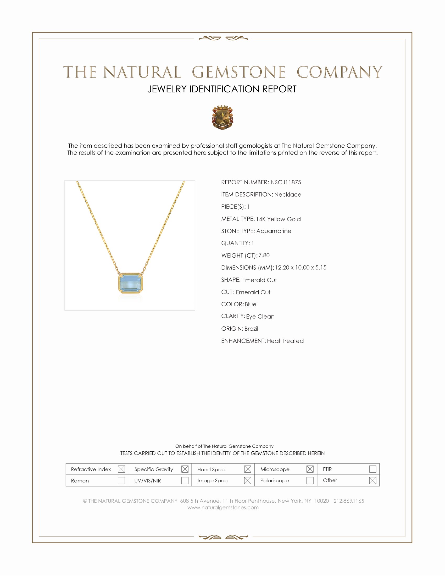 7.80 Ct. Blue Aquamarine Bezel Necklace, 14K Yellow Gold