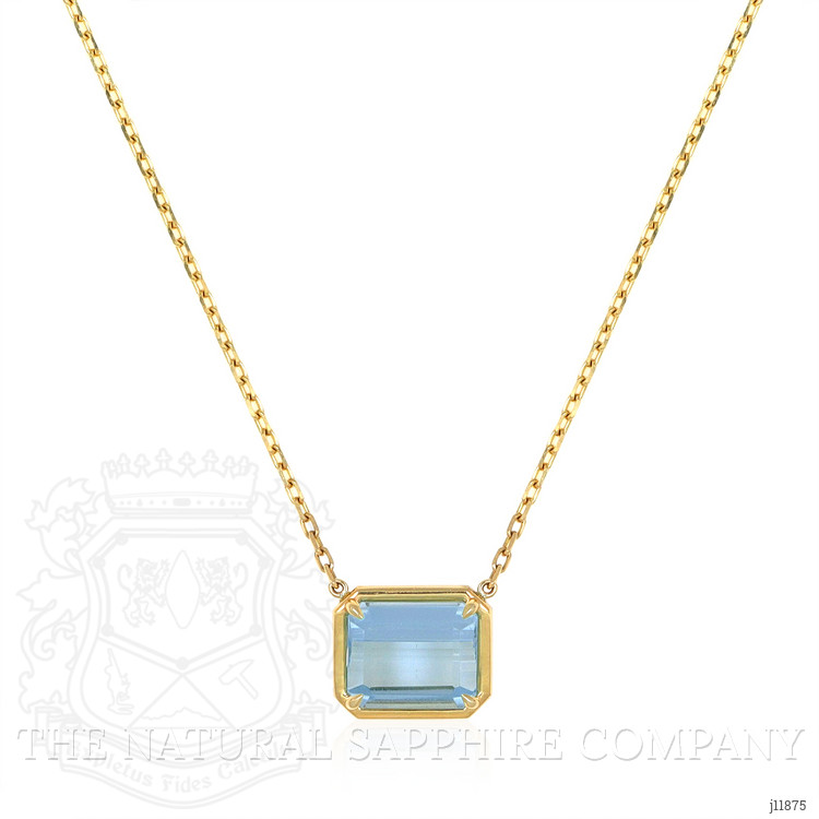 7.80 Ct. Blue Aquamarine Bezel Necklace, 14K Yellow Gold