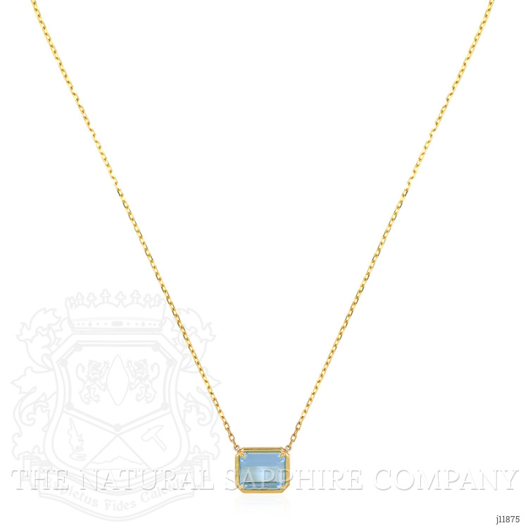 7.80 Ct. Blue Aquamarine Bezel Necklace, 14K Yellow Gold