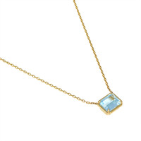 7.80 Ct. Blue Aquamarine Bezel Necklace, 14K Yellow Gold Image
