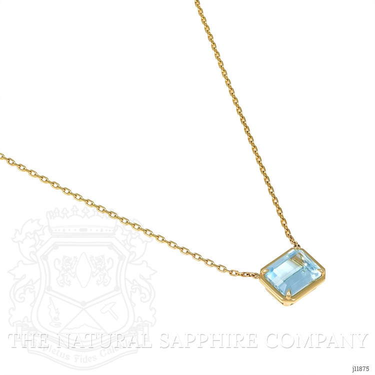 7.80 Ct. Blue Aquamarine Bezel Necklace, 14K Yellow Gold