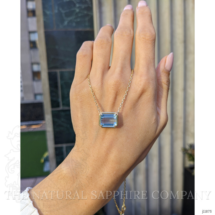 7.80 Ct. Blue Aquamarine Bezel Necklace, 14K Yellow Gold