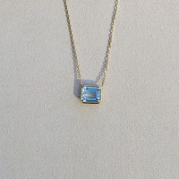 7.80 Ct. Blue Aquamarine Bezel Necklace, 14K Yellow Gold Life Style