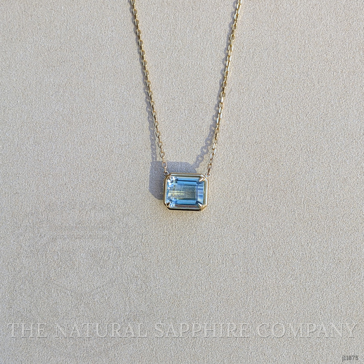 7.80 Ct. Blue Aquamarine Bezel Necklace, 14K Yellow Gold