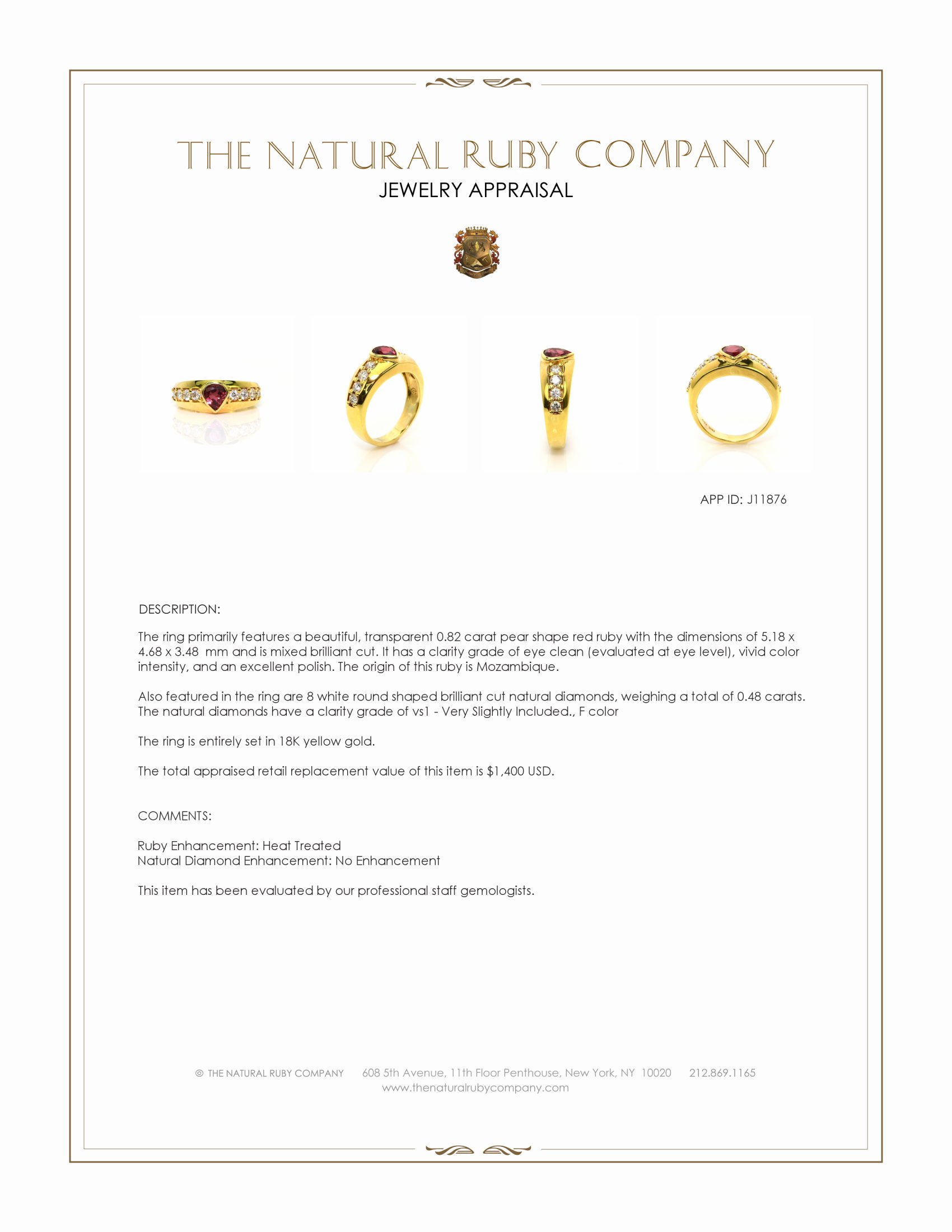 0.82 Ct. Ruby and Natural Diamond Pave Ring, 18K Yellow Gold