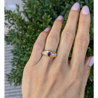0.82 Ct. Ruby and Natural Diamond Pave Ring, 18K Yellow Gold Life Style