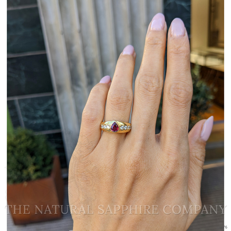 0.82 Ct. Ruby and Natural Diamond Pave Ring, 18K Yellow Gold