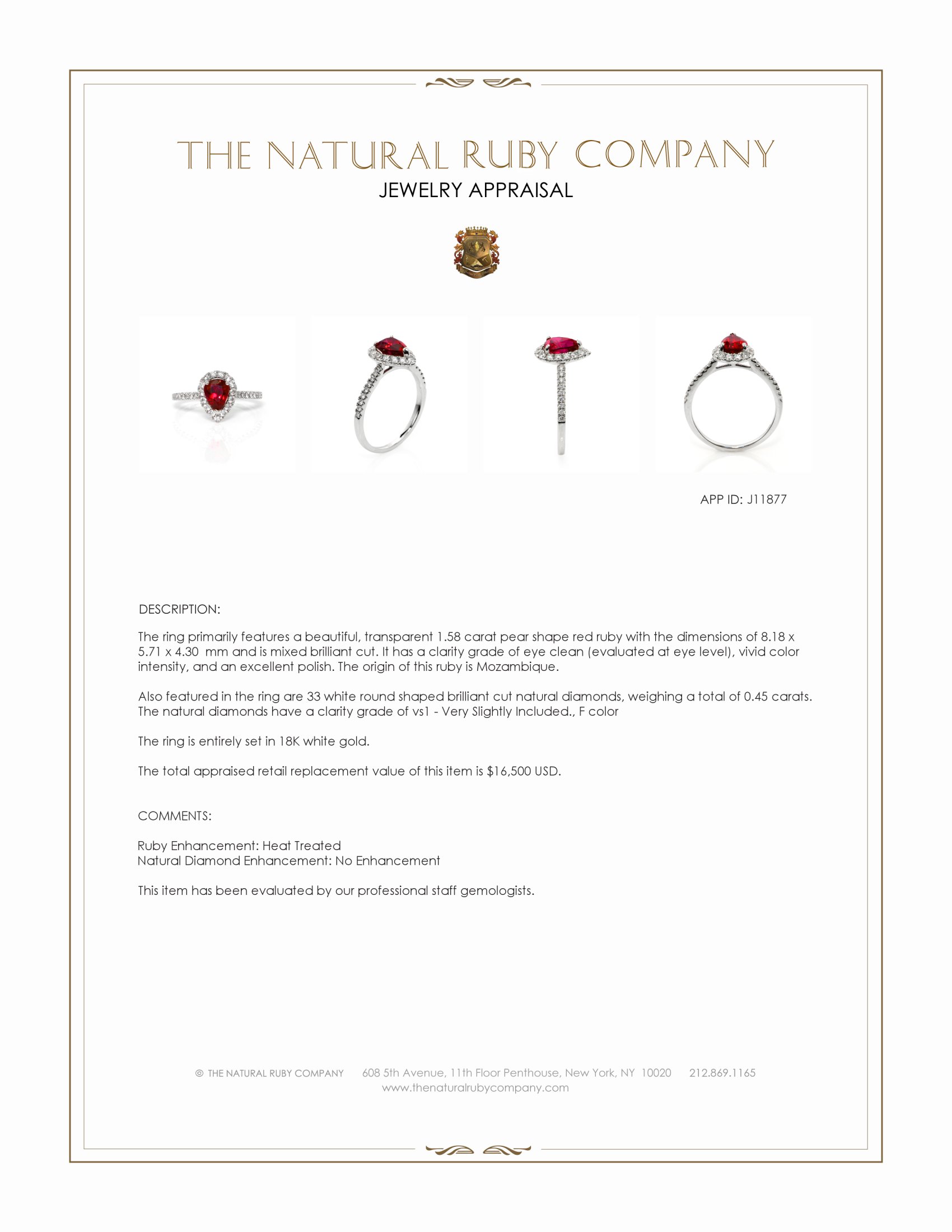 1.58 Ct. Ruby and Natural Diamond Pave Ring, 18K White Gold