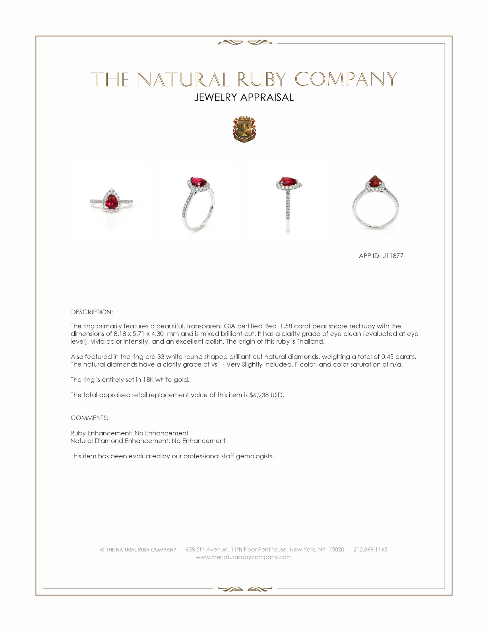 1.58 Ct. Ruby and Natural Diamond Pave Ring, 18K White Gold