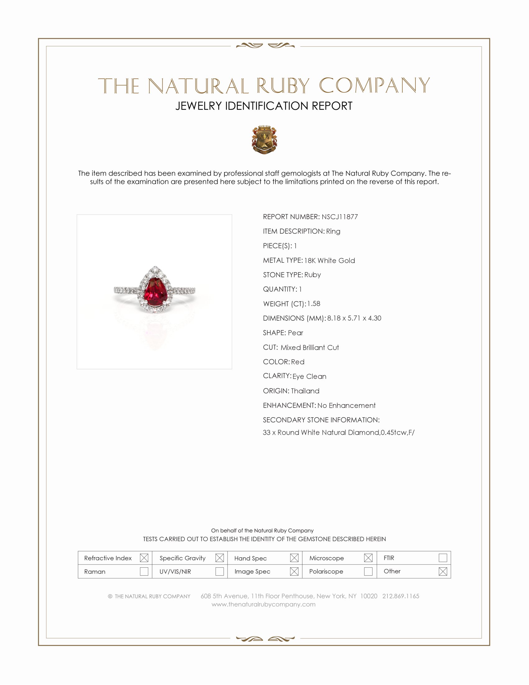 1.58 Ct. Ruby and Natural Diamond Pave Ring, 18K White Gold