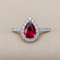 1.58 Ct. Ruby and Natural Diamond Pave Ring, 18K White Gold Life Style