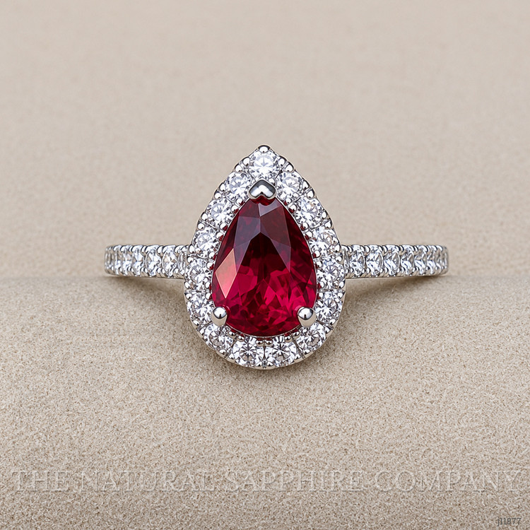 1.58 Ct. Ruby and Natural Diamond Pave Ring, 18K White Gold