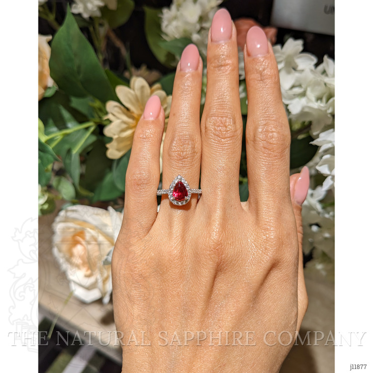 1.58 Ct. Ruby and Natural Diamond Pave Ring, 18K White Gold