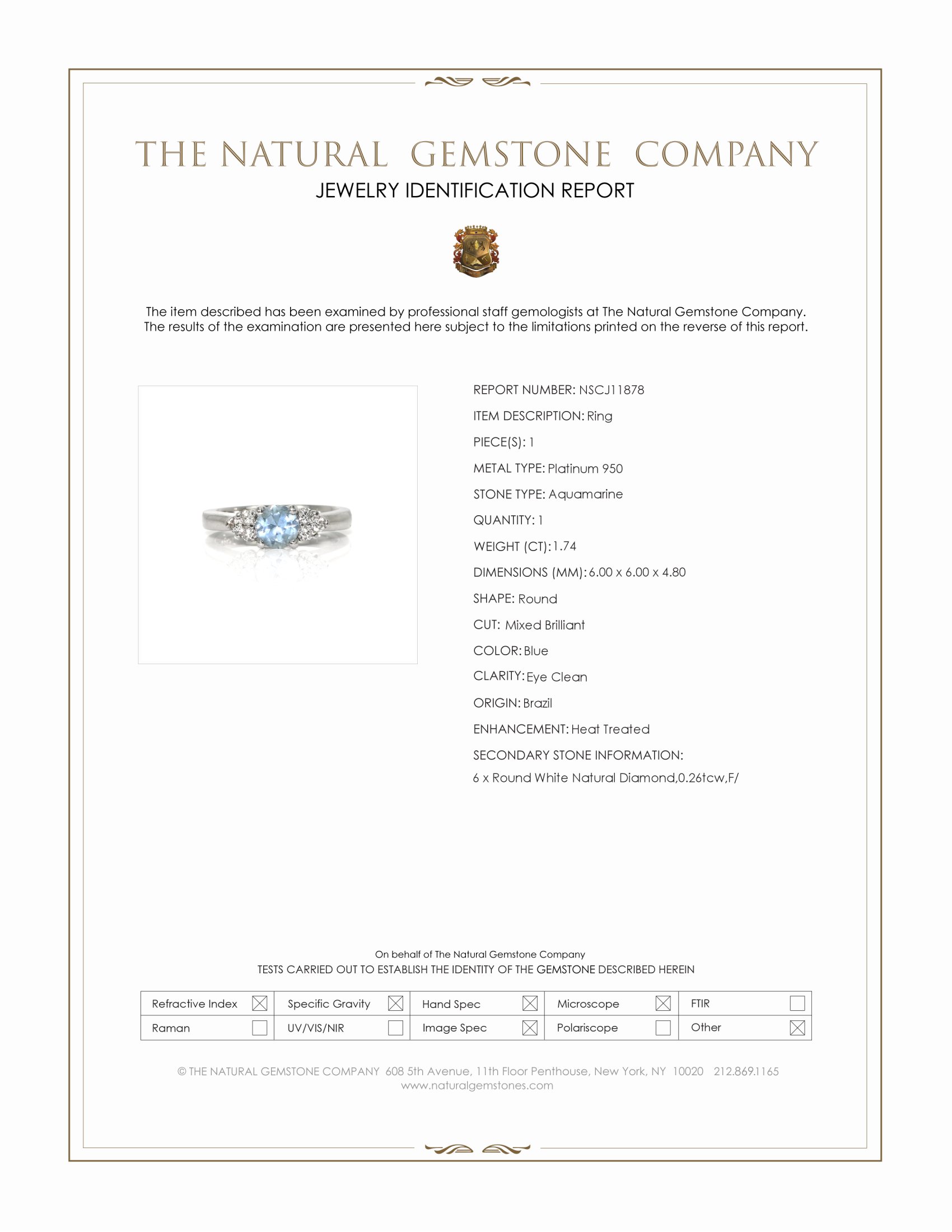 1.74 Ct. Blue Aquamarine and Natural Diamond Three Stone Ring, Platinum 950