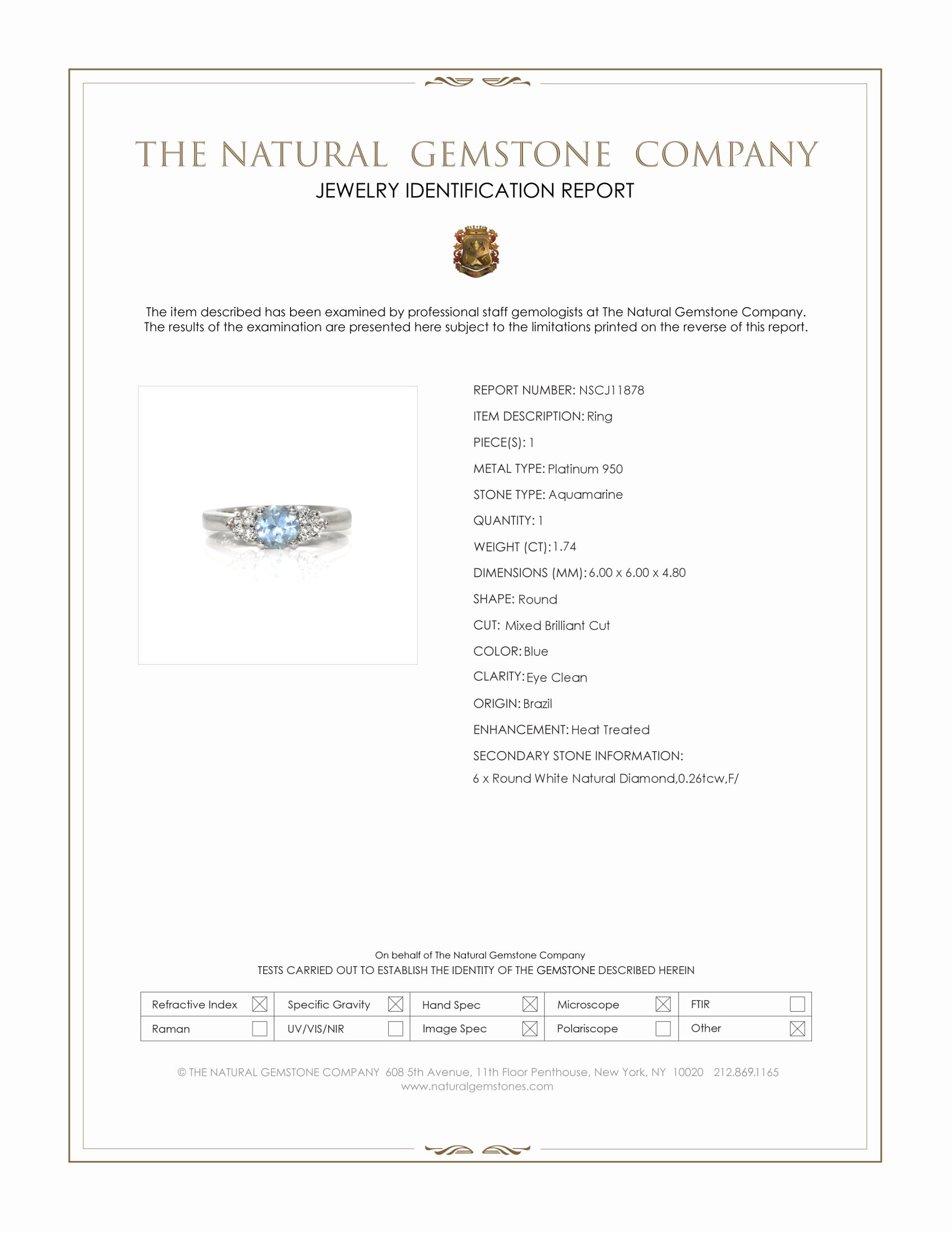 1.74 Ct. Blue Aquamarine and Natural Diamond Three Stone Ring, Platinum 950