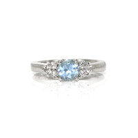 1.74 Ct. Blue Aquamarine and Natural Diamond Three Stone Ring, Platinum 950 Video