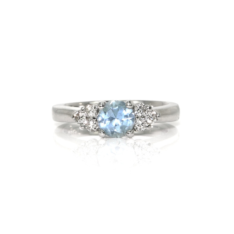 1.74 Ct. Blue Aquamarine and Natural Diamond Three Stone Ring, Platinum 950