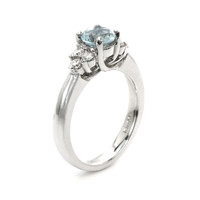 1.74 Ct. Blue Aquamarine and Natural Diamond Three Stone Ring, Platinum 950 Image