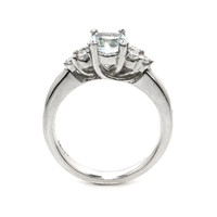 1.74 Ct. Blue Aquamarine and Natural Diamond Three Stone Ring, Platinum 950 Image