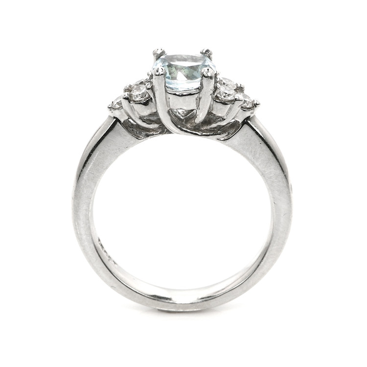 1.74 Ct. Blue Aquamarine and Natural Diamond Three Stone Ring, Platinum 950