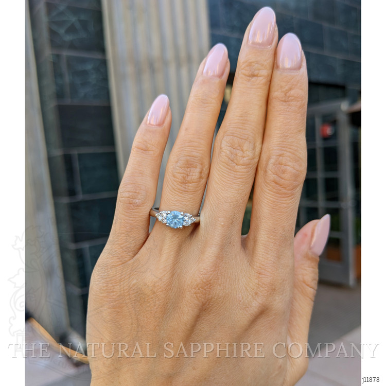 1.74 Ct. Blue Aquamarine and Natural Diamond Three Stone Ring, Platinum 950