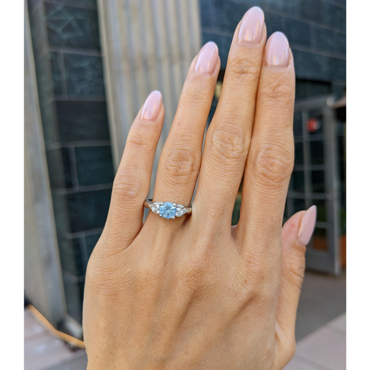 1.74 Ct. Blue Aquamarine and Natural Diamond Three Stone Ring, Platinum 950