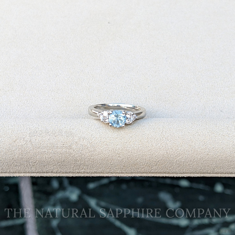 1.74 Ct. Blue Aquamarine and Natural Diamond Three Stone Ring, Platinum 950