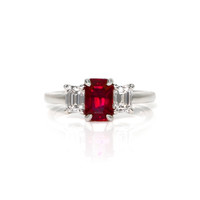 1.52 Ct. Ruby and Natural Diamond Three Stone Ring, Platinum 950 Video