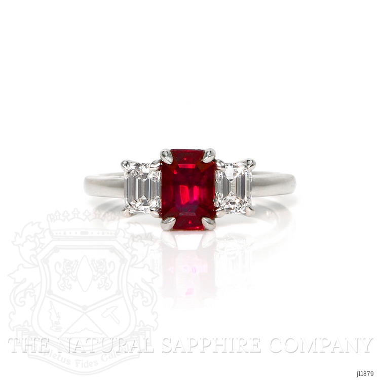 1.52 Ct. Ruby and Natural Diamond Three Stone Ring, Platinum 950