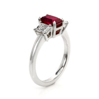 1.52 Ct. Ruby and Natural Diamond Three Stone Ring, Platinum 950 Image