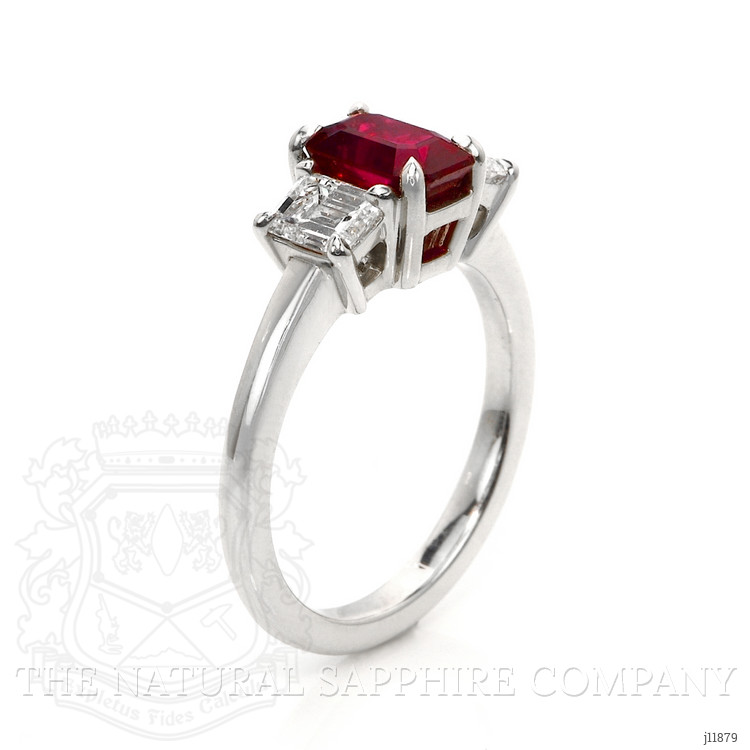 1.52 Ct. Ruby and Natural Diamond Three Stone Ring, Platinum 950