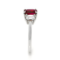 1.52 Ct. Ruby and Natural Diamond Three Stone Ring, Platinum 950 Image