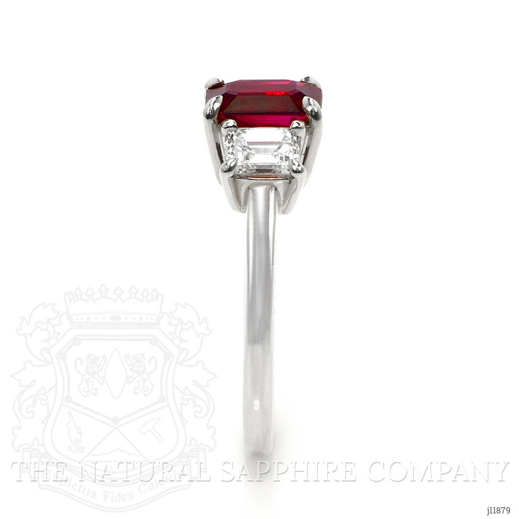 1.52 Ct. Ruby and Natural Diamond Three Stone Ring, Platinum 950