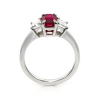 1.52 Ct. Ruby and Natural Diamond Three Stone Ring, Platinum 950 Image