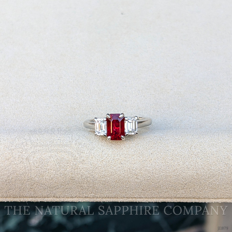1.52 Ct. Ruby and Natural Diamond Three Stone Ring, Platinum 950