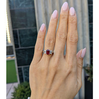 1.52 Ct. Ruby and Natural Diamond Three Stone Ring, Platinum 950 Life Style
