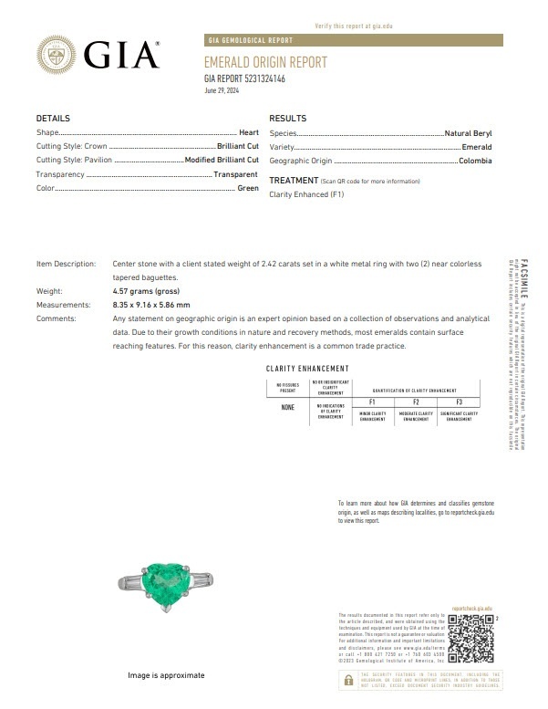 2.62 Ct.Tw. Emerald and Natural Diamond Three Stone Ring, Platinum 950