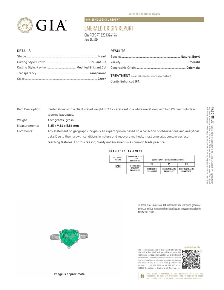 2.62 Ct.Tw. Emerald and Natural Diamond Three Stone Ring, Platinum 950