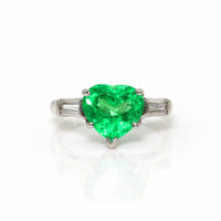 2.62 Ct.Tw.Total Carat Weight Emerald and Natural Diamond Three Stone Ring, Platinum 950 Video