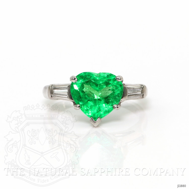 2.62 Ct.Tw. Emerald and Natural Diamond Three Stone Ring, Platinum 950