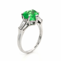 2.62 Ct.Tw.Total Carat Weight Emerald and Natural Diamond Three Stone Ring, Platinum 950 Image