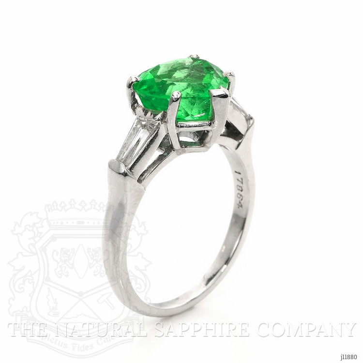 2.62 Ct.Tw. Emerald and Natural Diamond Three Stone Ring, Platinum 950