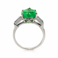 2.62 Ct.Tw.Total Carat Weight Emerald and Natural Diamond Three Stone Ring, Platinum 950 Image