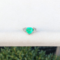 2.62&nbsp;Ct.Tw.Total Carat Weight Emerald and Natural Diamond Three Stone Ring, Platinum 950 Life Style