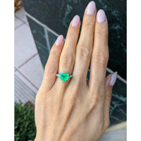 2.62 Ct.Tw.Total Carat Weight Emerald and Natural Diamond Three Stone Ring, Platinum 950 Life Style