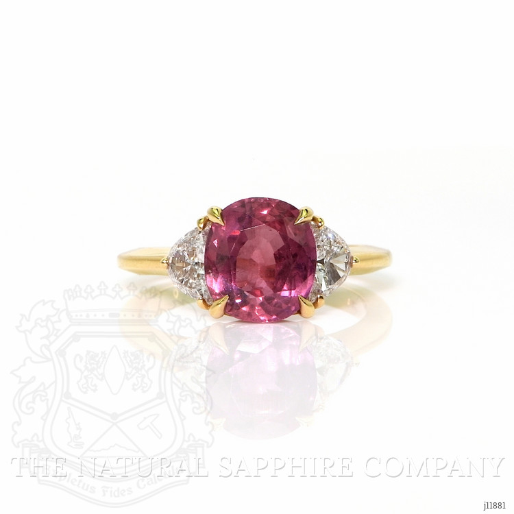 3.13 Ct. Pink Sapphire and Natural Diamond Three Stone Ring, 14K Yellow Gold